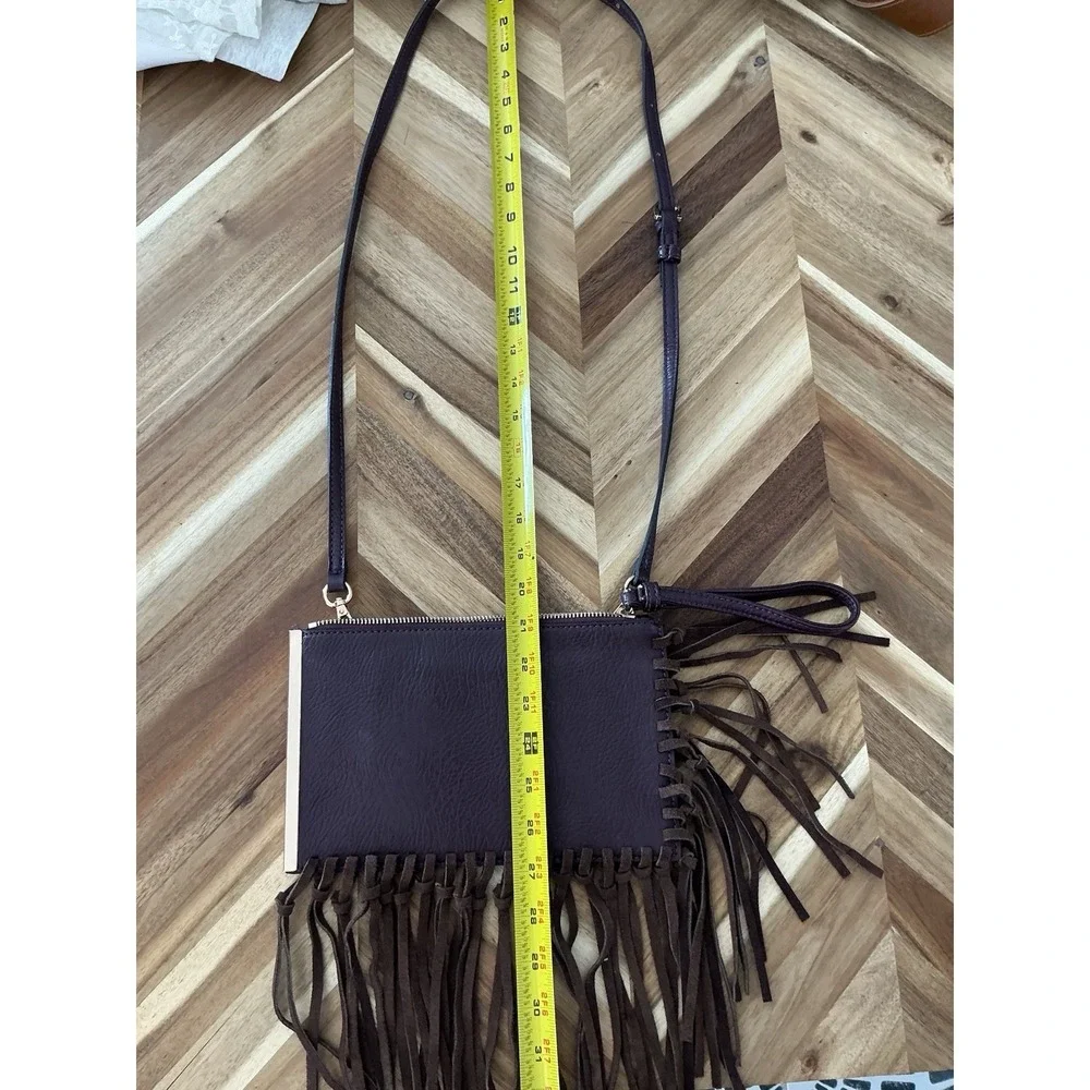 Free People Fringe Leather Wristlet Crossbody Bag‎ Purple Western Boho - Picture 2 of 5